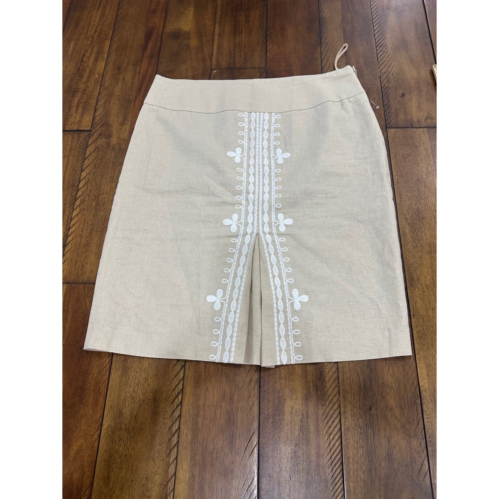 Kasper Sportswear Petite Beige Linen Blend Embroidered Pencil Skirt Size 12P